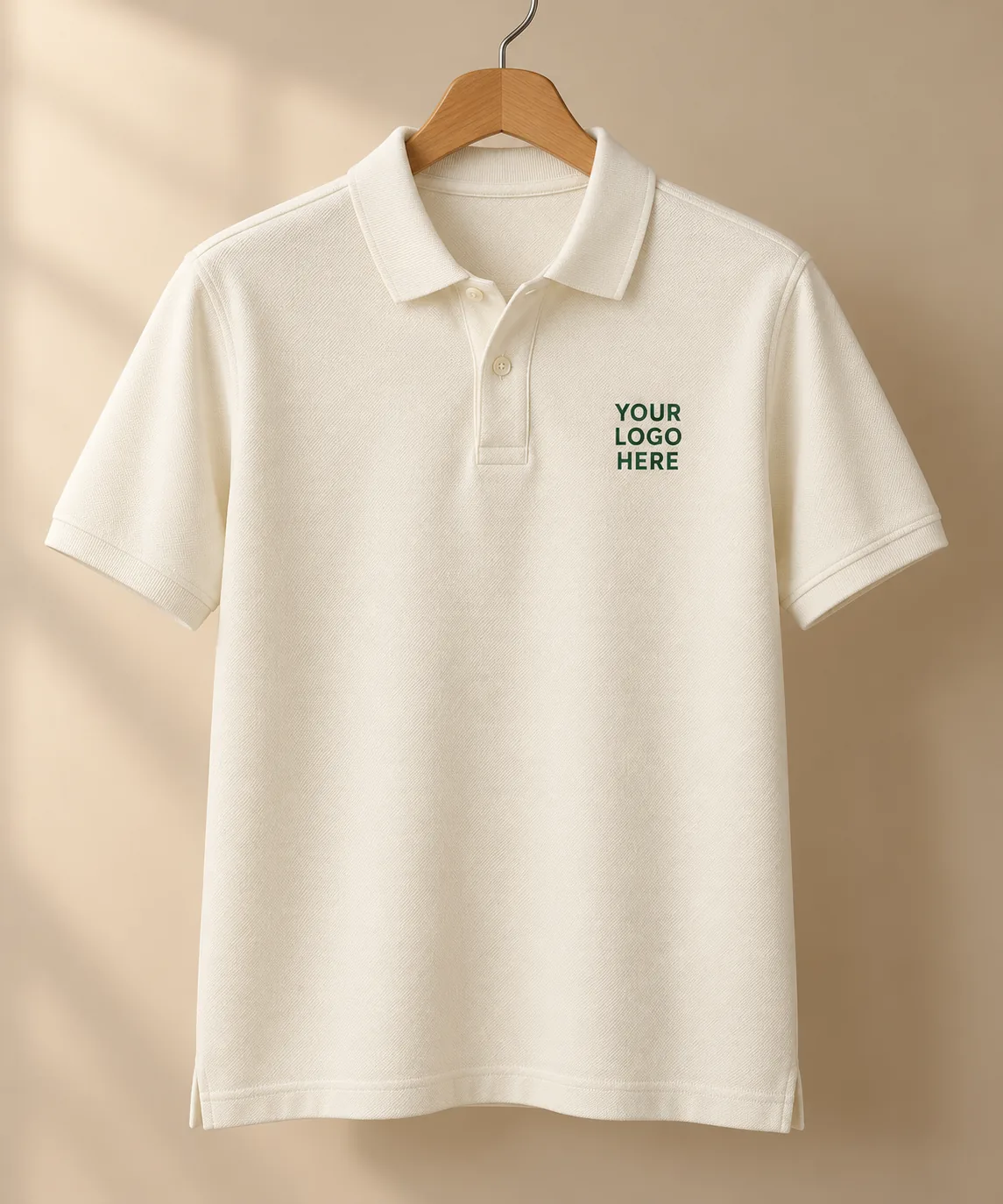 Cream polo with chest logo placement